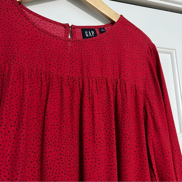 Gap Women's Blouse Top Size Small Flowy Red Black Points Long Sleeves - Picture 4 of 9